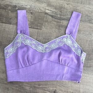 Rihoas satin lace trim crop top